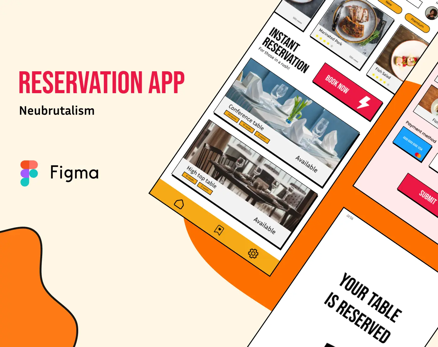 Restaurant reservation app screens