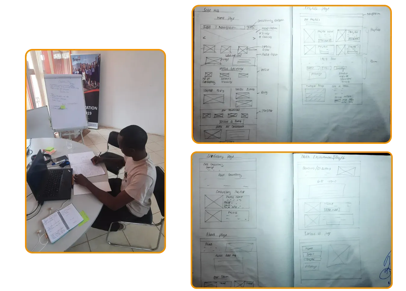 Sketches of the redesigned pages